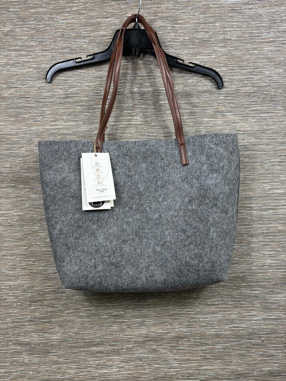 Antik Kraft Tote Bag Womens Large Gray Felt Faux Leather Straps Removable Pouch